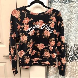Justify Floral GOOD VIBES Crewneck Sweatshirt Sz L